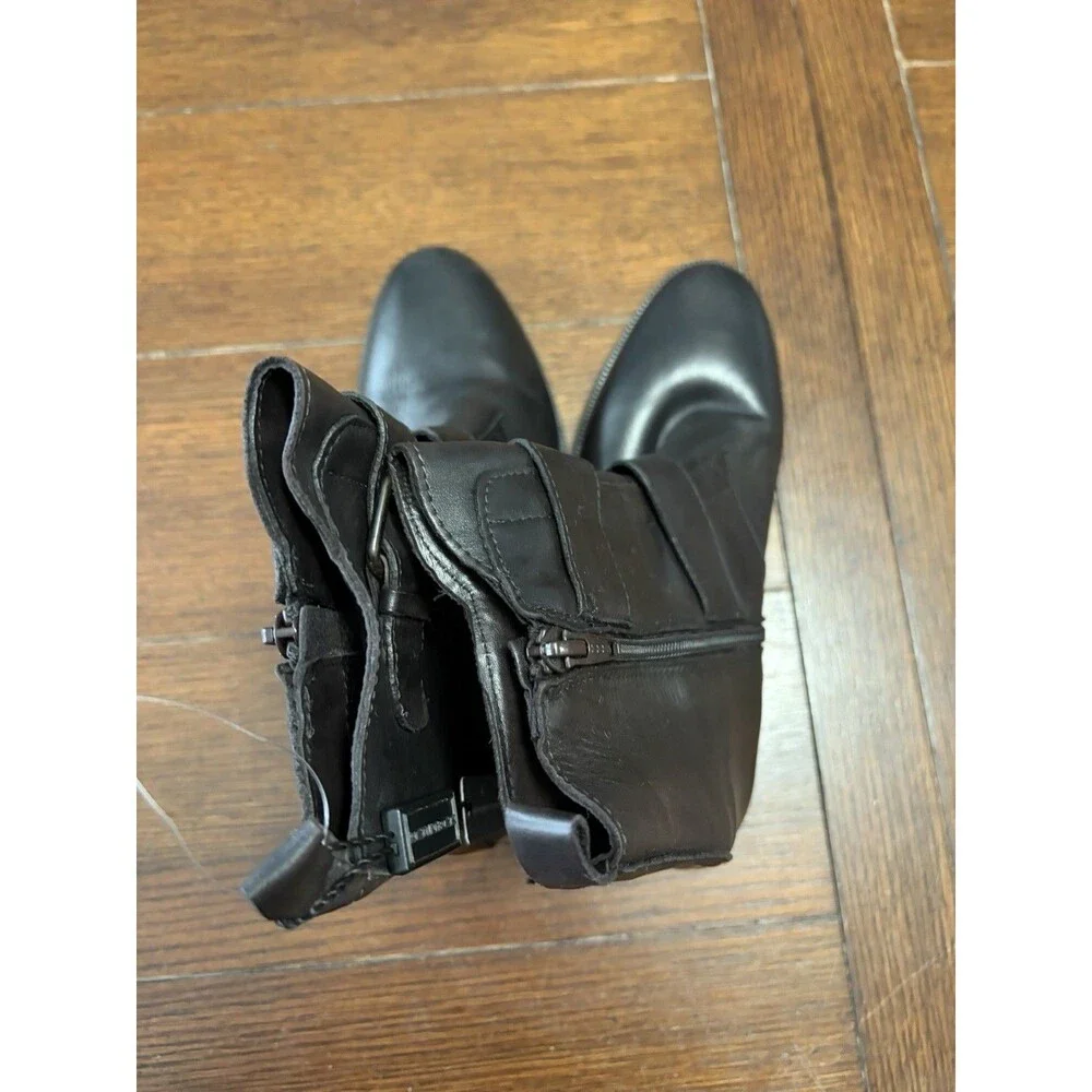 Emanuele Crasto Double Buckle Moto Boots Black ITALY Leather Women 7.5 /38 NEW